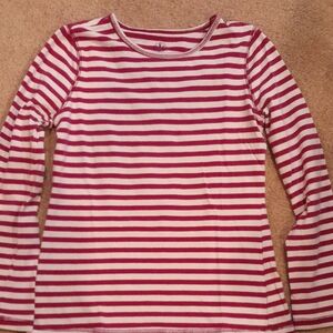J.Khaki Girks M White & Burgundy Striped Long Sleeve Tee